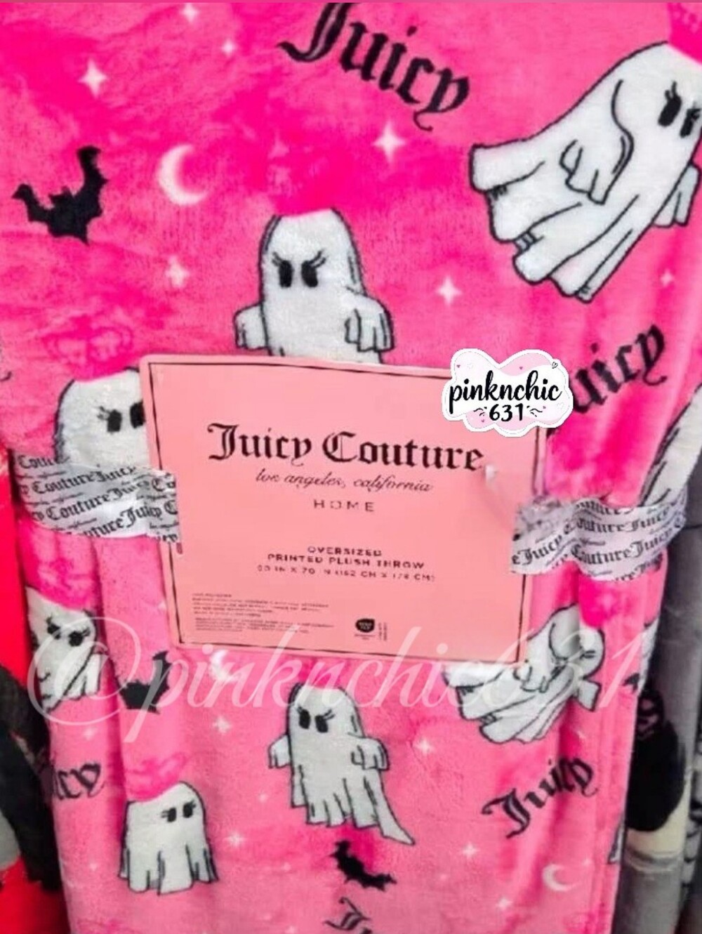 VIRAL JUICY COUTURE HOT PINK CROWN & LOGO GHOST PLUSH THROW BLANKET